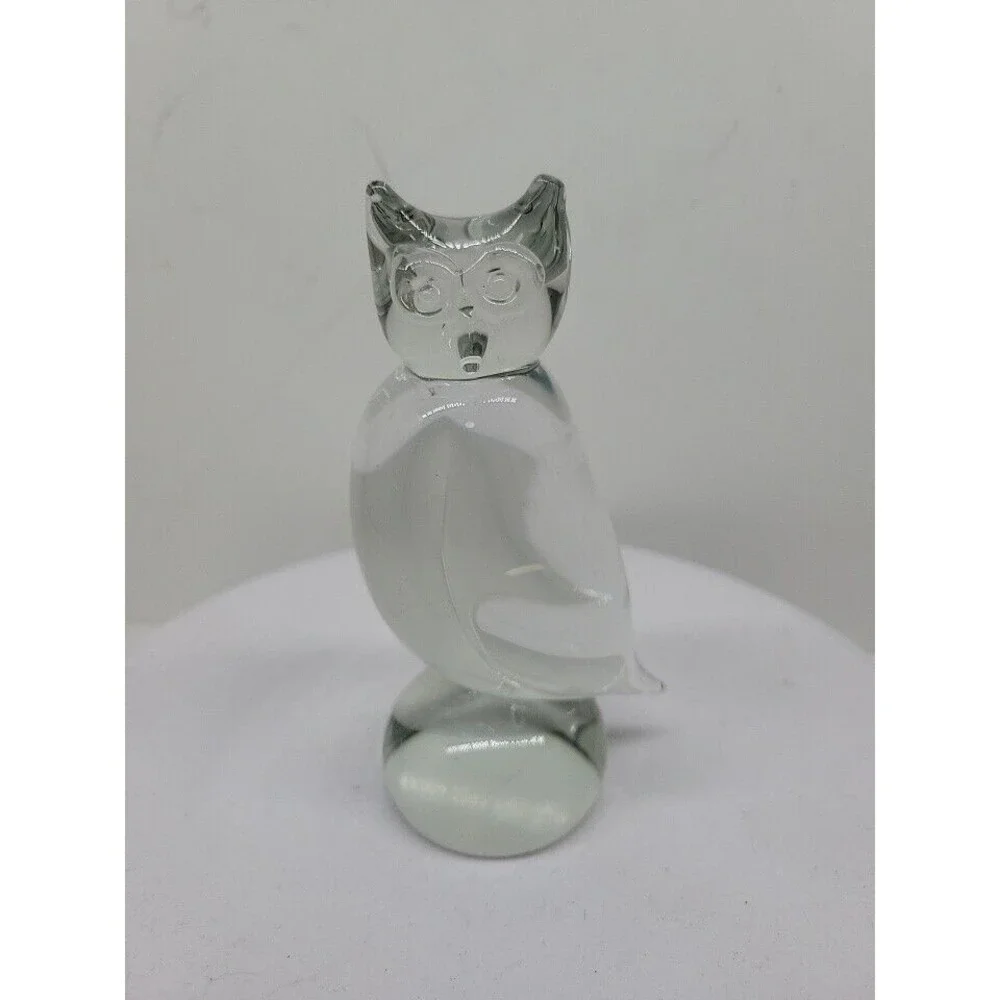 Owl Figurine Clear Glass Paperweight